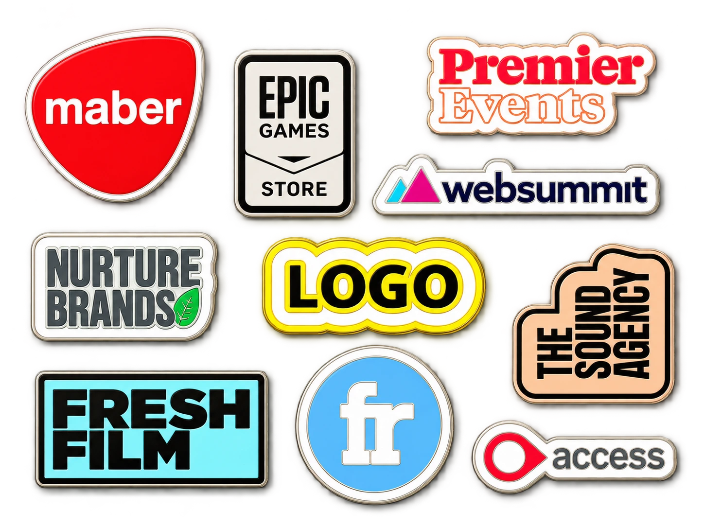 Custom pin collage A collection of custom logo and event pins